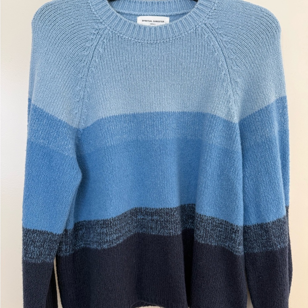 Spiritual Gangster Blue Ombre Stripe Crew Sweater